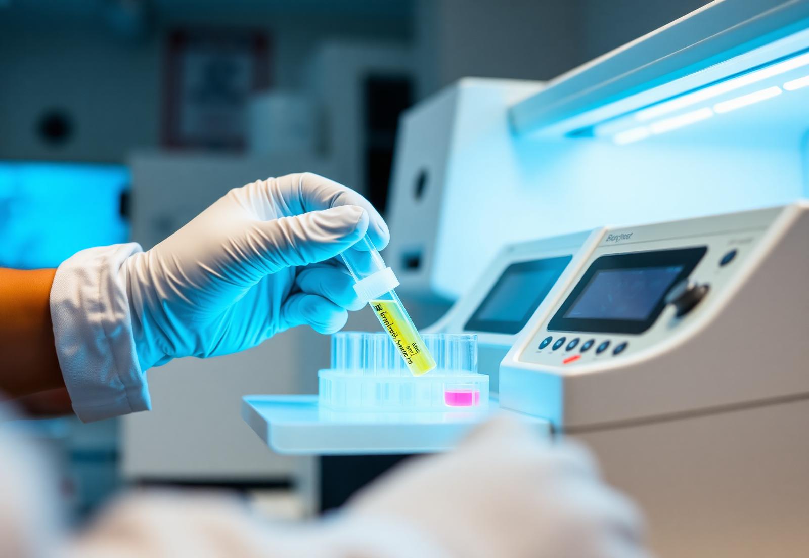 Researcher loading samples into an analytical instrument, viewed from behind